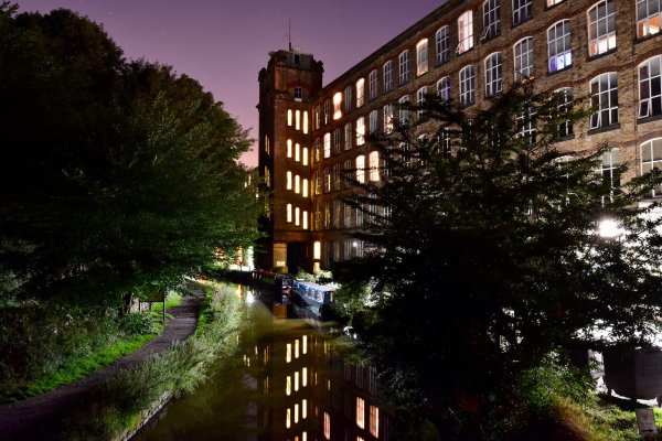 Photograph of Clarence Mill at night taken by Martin Casey